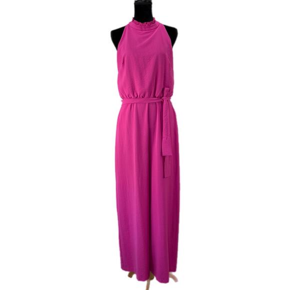 Vince Camuto Bright Pink Halter Wide Leg Jumpsuit - Women's Size 10 - Picture 1 of 8